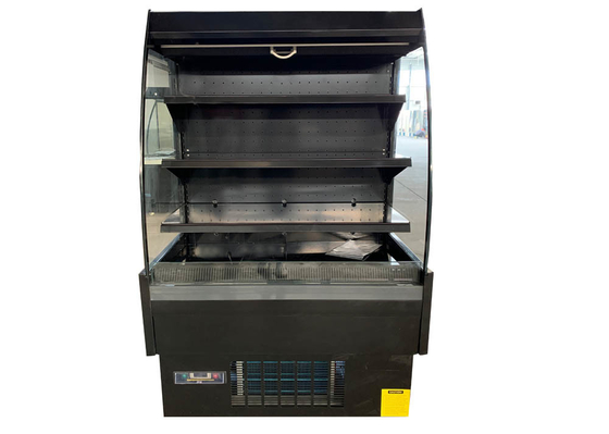 R290 Ventilated Curved Glass Open Showcase Chiller 1000mm All Black