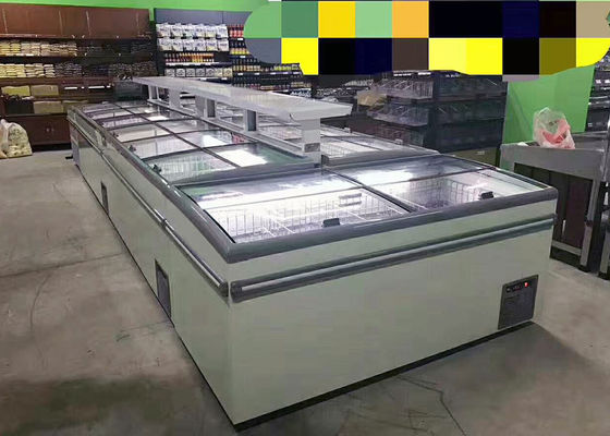 Congelatore senza coperchio curvo R290 dell'isola di combinazione di vetro della porta