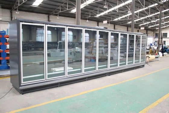 Multideck a distanza oscilla il congelatore di vetro dell'esposizione della porta con l'unità di condensazione a distanza di Bitzer o di Copeland per gli alimenti congelati