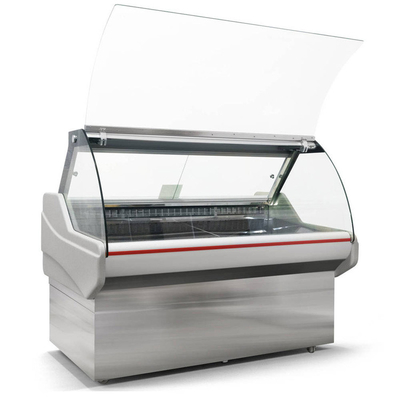 L'armadietto di esposizione refrigerato commerciale di alta qualità con si alza/facendo scorrere Front Curved Glass Doors per bacon affumicato