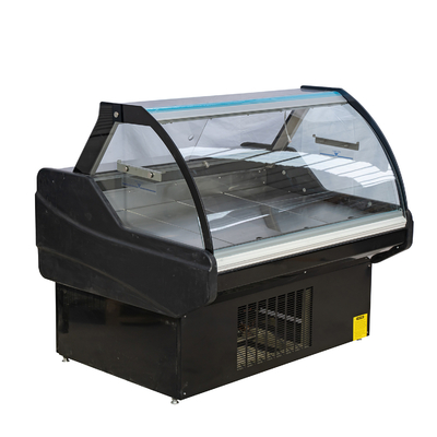 Vetrina refrigerata economizzatrice d'energia su misura per il supermercato con le luci superiori interne del LED per gli hamburger della carne di maiale